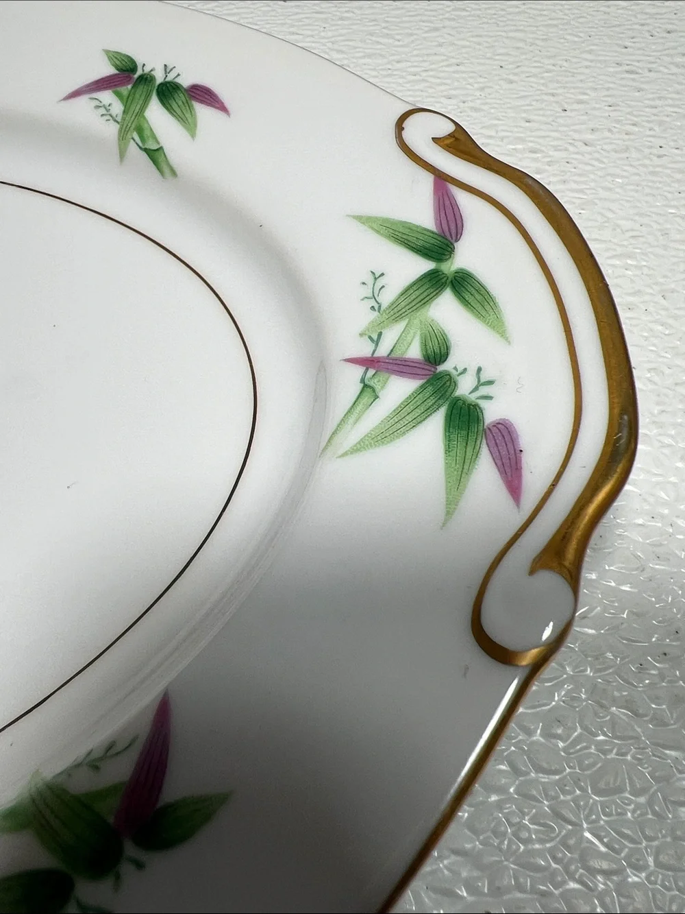 Vtg Harmony House Green Purple Bamboo Mandarin Plate Platter Gravy Boat Japan